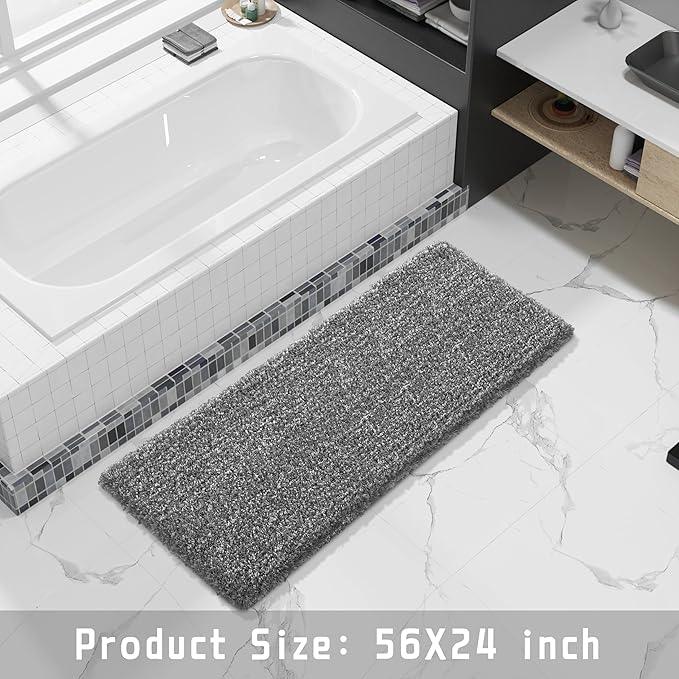 Yimobra Luxury Bathroom Rugs, Fluffy Bath Mats, Non Slip, Water Absorbent Microfiber, Machine Washable, Plush Runner Shower Rug, Thick Mat for Bathroom Floor/Tub, 56"x 24", Light Gray and Black Gray - ModernBath