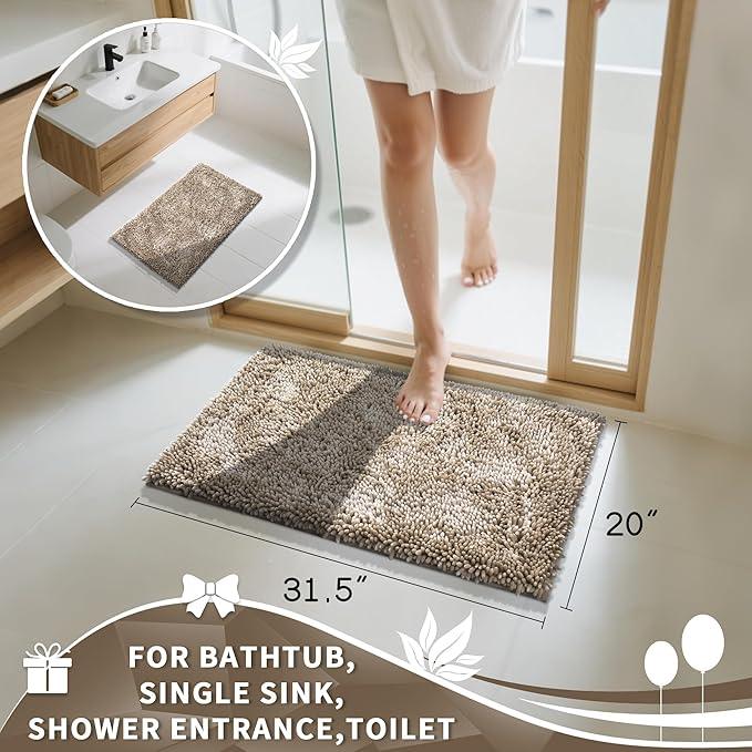 Yimobra Chenille Bathroom Rugs Non Slip, Extra Thick Soft Absorbent Bath Rug 31.5x20 Inch, Machine Washable Quick Dry Bath Mat for Bathroom Floor, Tub and Shower, Home Decor Accessories, Camel - ModernBath