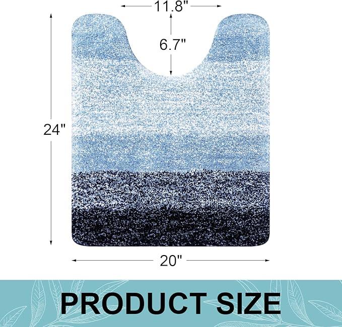 Arotive Microfiber Bathroom Rugs, Shaggy Soft and Absorbent Contour Toilet Rugs, Non-Slip, Thick Plush Machine Washable Dry Bath Mats for Toilet Base, 24x20, Blue, U-Shape - ModernBath