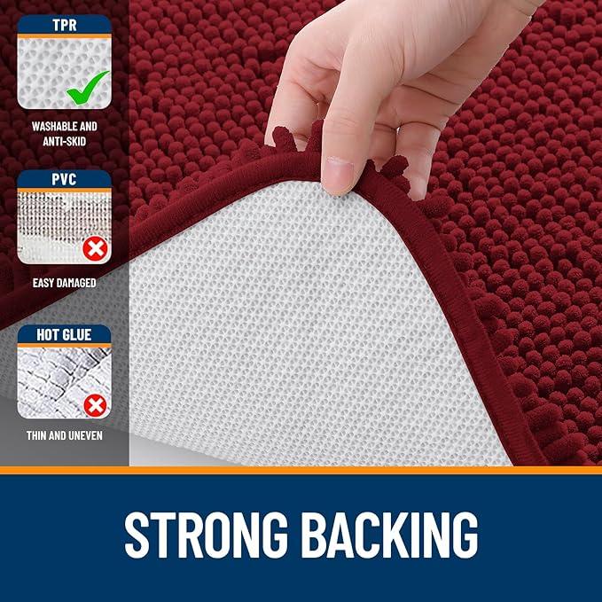OLANLY Bathroom Rugs 36x24, Extra Soft Absorbent Chenille Bath Rugs, Rubber Backing Quick Dry, Machine Washable Bath Mats for Bathroom Floor, Tub and Shower, Home Decor Accessories, Red - ModernBath