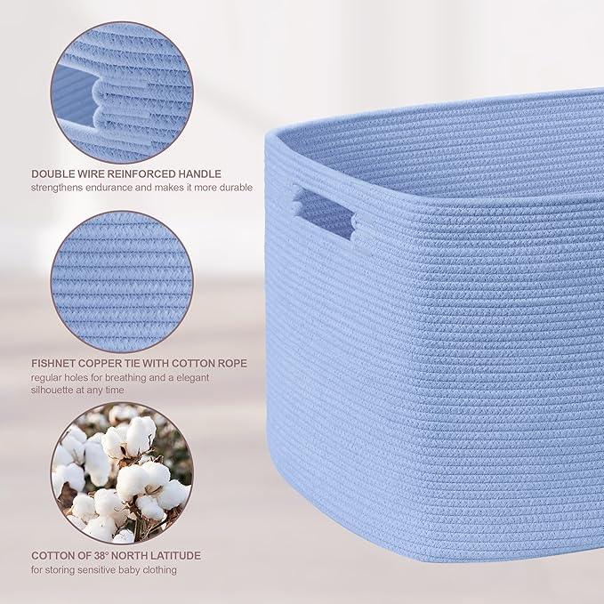 86L Large Baby Girls Laundry Basket for Nursery Storage,Cute Woven cotton Rope Baskets for Kids Toy，Gifts, Boho Square Wicker Blanket hamper for Living Room,Bedroom Dirty Clothes,Blue Purple - ModernBath