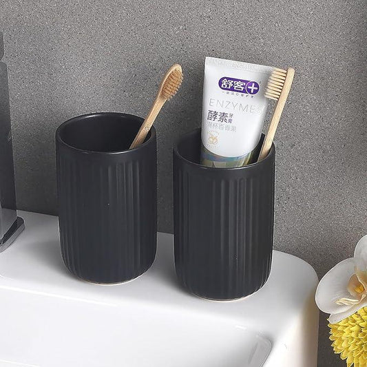 Matte Black Toothbrush Holders for Bathrooms - Ceramic Toothbrush Toothpaste Holders Set, Black Bathroom Tumbler Cups Reusable Toothbrush Cup Black Mouthwash Cup, Bathroom Counter Organizer. - ModernBath