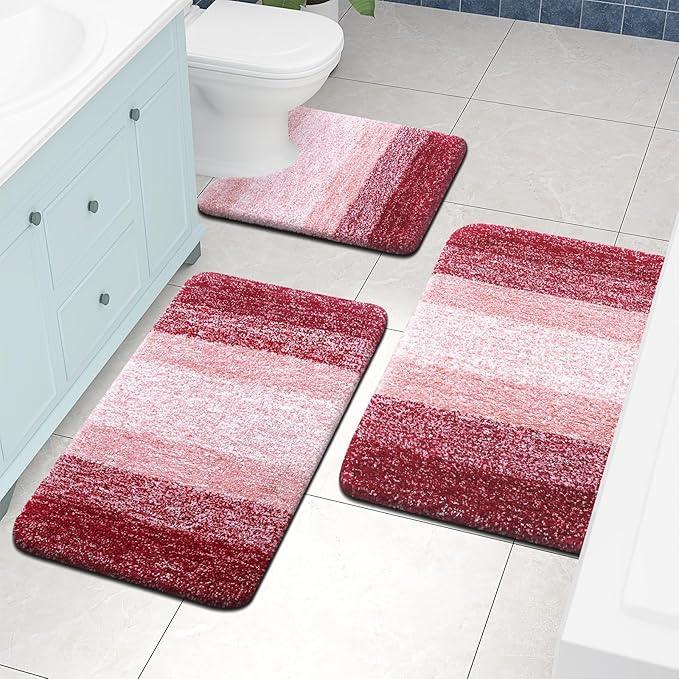 Arotive Microfiber Bathroom Rugs, Shaggy Soft and Absorbent Contour Toilet Rugs, Non-Slip, Thick Plush Machine Washable Dry Bath Mats for Toilet Base, 24x20, Burgundy, U-Shape - ModernBath