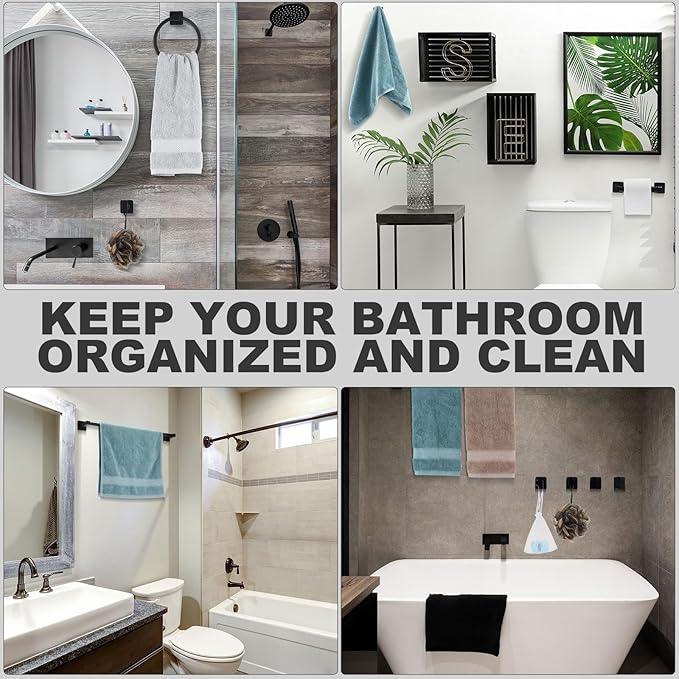 Gisafai Bathroom Hardware Set, Towel Bar Set Stainless Steel Wall Mounted, 23.6/16 Inches Hand Towel Bar, Ring, Robe Hooks, Toilet Paper Holder, Bathroom Rack (Matte Black,15 Pcs) - ModernBath
