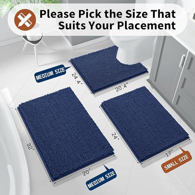 Yimobra Toilet Rugs U Shaped Washable - 24"x20" Non Slip Plush Contour Bath Rugs for Toilet - Super Soft Absorbent Quick Dry Toilet Mats for Bathroom,Navy Blue - ModernBath