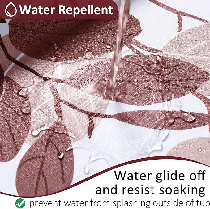 BOODII Dark Red Leaves Shower Curtain Set Burgundy Red Watercolor Eucalyptus Shower for Bathroom Botanical Nature Floral Plant Bath Curtain Natural Bathroom Decor 72x72 inch - ModernBath