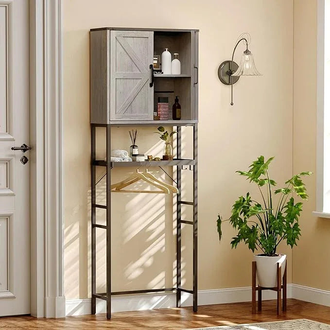 Over The Toilet Storage Cabinet, Bathroom Above Toilet Cabinet Organizer with Doors and Adjustable Shelves, Bathroom Shelf Organizer with Anti-Tip Device & Drain Rack, Grey - ModernBath