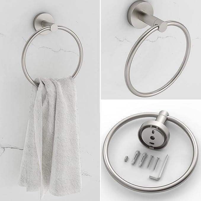3pc Bathroom Hardware Set with Brushed Toilet Paper Holder & Towel Ring & Towel Bar SUS304 Stainless Steel Toilet Paper Roll Holder Wall Mount & Bathroom Towel Holder & Towel Rack Set - ModernBath