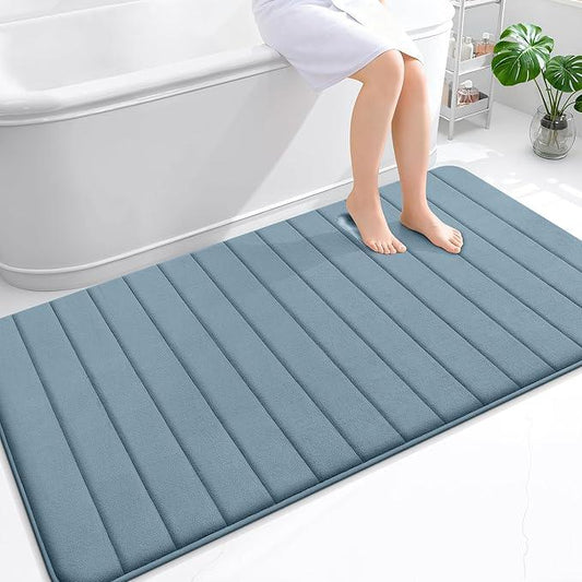 OLANLY Memory Foam Bath Mat 59x35, Super Soft Absorbent Bathroom Rugs, Quick Dry, Machine Washable Shower Floor Rugs, Bathmat Carpet, Bathroom Home Decor Accessories, Airy Blue - ModernBath