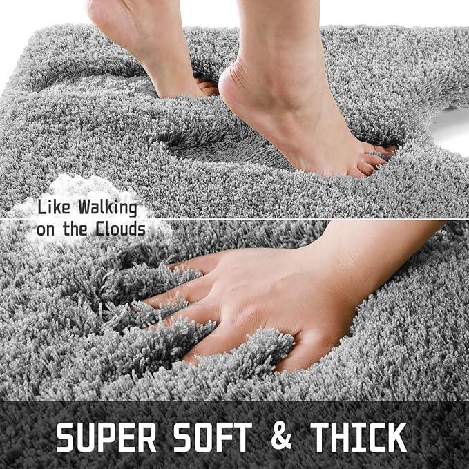 Yimobra U Shaped Toilet Bath Rug, Fluffy Plush, Super Shaggy Soft Non Slip, Water Absorbent Microfiber Bath Mat, Dries Quickly, Machine Washable Thick Bathroom Rugs, 20"x 24", Pure Gray - ModernBath