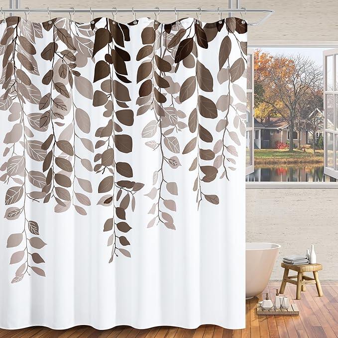 BOODII Brown Leaf Shower Curtain for Bathroom Botanical Eucalyptus Nature Eucalyptus Shower Curtain Set Floral Leaves Bathroom Decor Natural Bath Curtains 72x72 - ModernBath