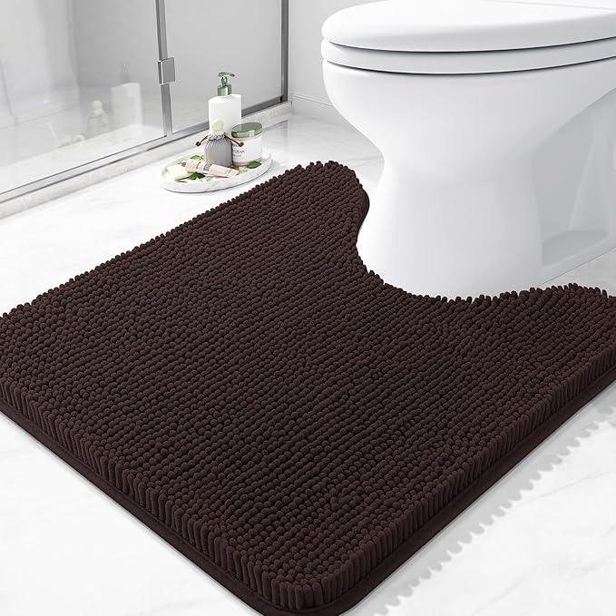 Arotive Bathroom Toilet Rugs U Shaped 24x24, Extra Soft Absorbent Shaggy Chenille Contour Bath Rugs for Toilet, Machine Washable Non-Slip Contoured Bath Mats, Brown - ModernBath
