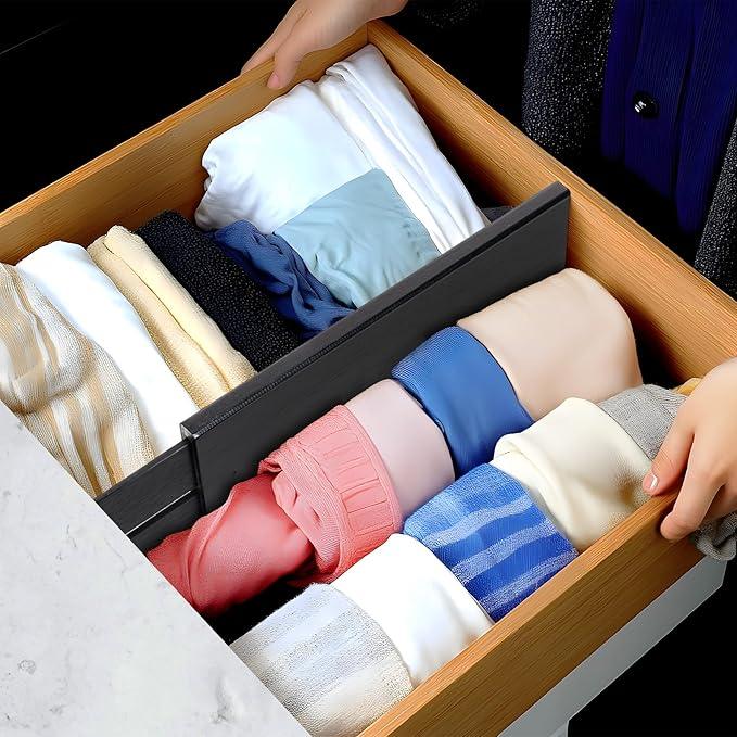 Utoplike Bamboo Dresser Drawer Dividers, 4'' High Adjustable Drawer Organizers for Clothing, Spring Loaded, Works in Kitchen, Bathroom, Bedroom, Drawer, Desk, 4 PCS, Black - ModernBath