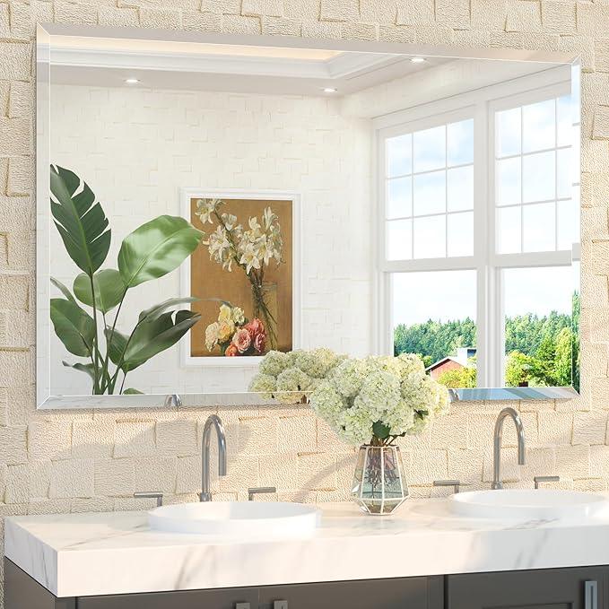 TETOTE 48" x 30" Large Rectangle Mirror with Frameless Tempered Beveled Edge for Vanity and Bathroom - ModernBath
