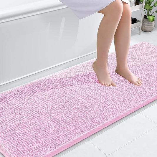 OLANLY Bathroom Rugs 70x24, Extra Soft Absorbent Chenille Bath Rugs, Rubber Backing Quick Dry, Machine Washable Bath Mats for Bathroom Floor, Tub and Shower, Home Decor Accessories, Pink - ModernBath