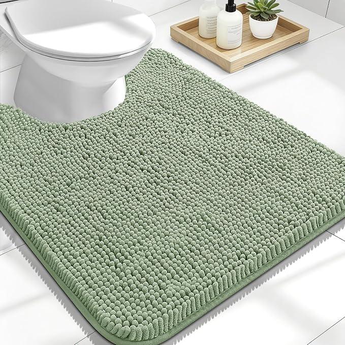 OLANLY Toilet Rugs U-Shaped 24x20, Extra Soft Absorbent Chenille Contour Bathroom Rugs for Toilet, Dry Quickly, Machine Washable, Non-Slip Bath Mat, Sage Green - ModernBath