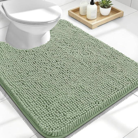 OLANLY Toilet Rugs U-Shaped 24x20, Extra Soft Absorbent Chenille Contour Bathroom Rugs for Toilet, Dry Quickly, Machine Washable, Non-Slip Bath Mat, Sage Green - ModernBath