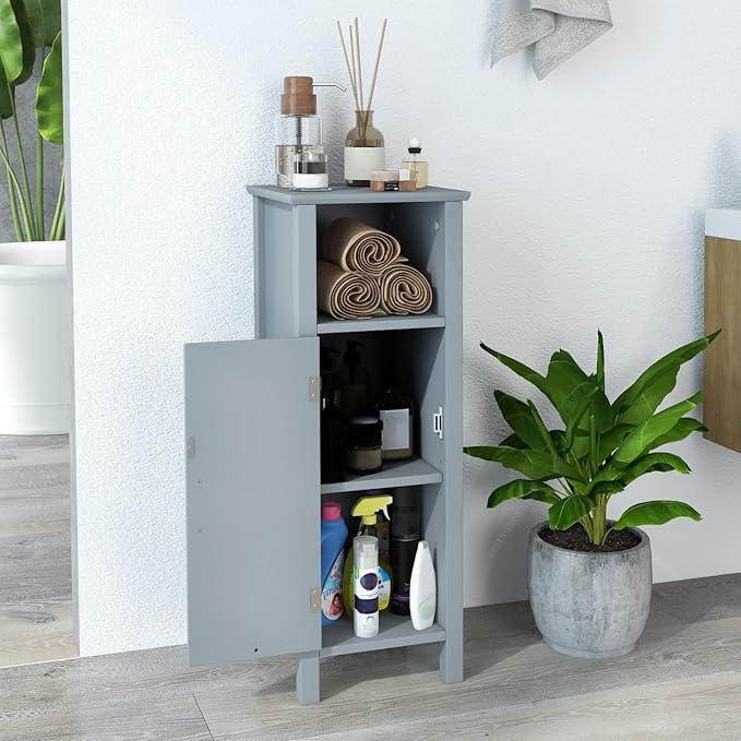 DORTALA Bathroom Floor Storage Cabinet, Bathroom Storage Organizer w/Single Door & Adjustable Shelf, Corner Floor Cabinet for Bathroom, Living Room, Kitchen, Grey - ModernBath