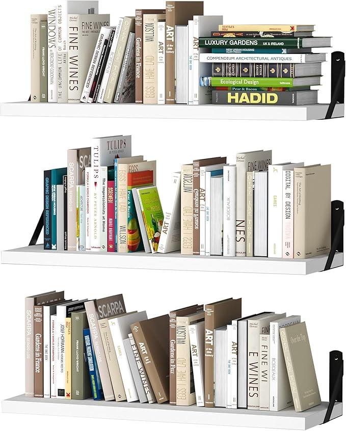 upsimples Floating Book Shelves for Wall, 23.6 Inches Floating Wood Shelves for Living Room, Laundry Room, Bedroom, Office Organizer and Storage, White - ModernBath