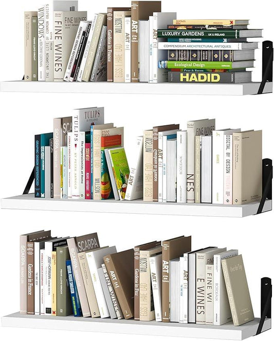upsimples Floating Book Shelves for Wall, 23.6 Inches Floating Wood Shelves for Living Room, Laundry Room, Bedroom, Office Organizer and Storage, White - ModernBath