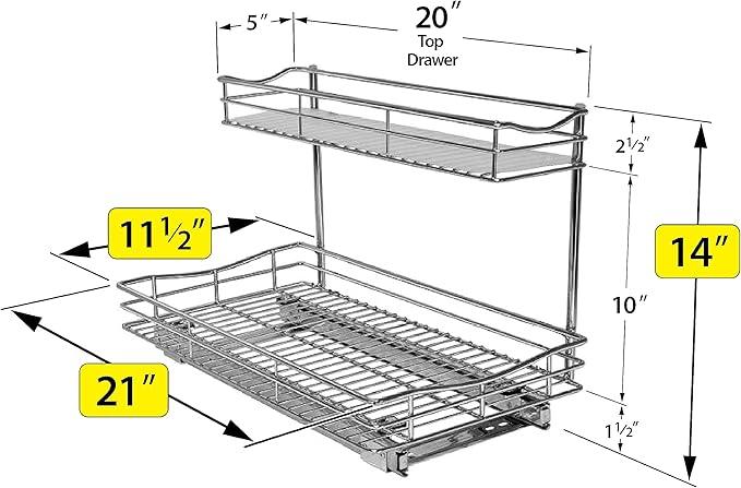 LYNK PROFESSIONAL® Pull Out Under Sink Kitchen Cabinet Organizer - 11.5 in. x 21 inch deep Drawer - Sliding Shelf Organizer for Cabinets and Undersink Storage Shelves - Lifetime Ltd. Warranty – Chrome - ModernBath