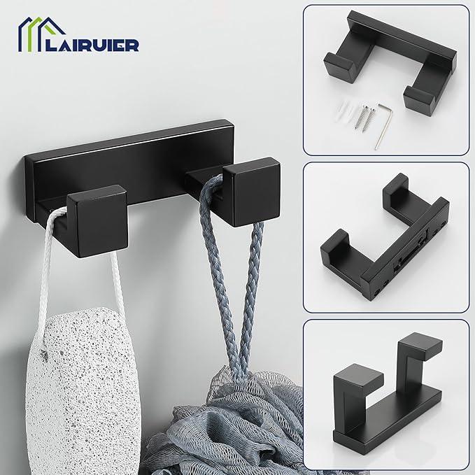 Lairuier 4-Piece Bath Towel Bar Set, Matte Black Bathroom Hardware Set Including Towel Bar,Towel Holder, Toilet Paper Holder, Towel Hook,Stainless Steel Bathroom Hardware Accessories Set - ModernBath