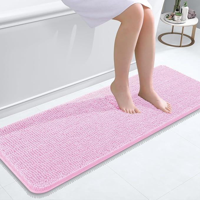 OLANLY Bathroom Rugs 47x17, Extra Soft Absorbent Chenille Bath Rugs, Rubber Backing Quick Dry, Machine Washable Bath Mats for Bathroom Floor, Tub and Shower, Home Decor Accessories, Pink - ModernBath
