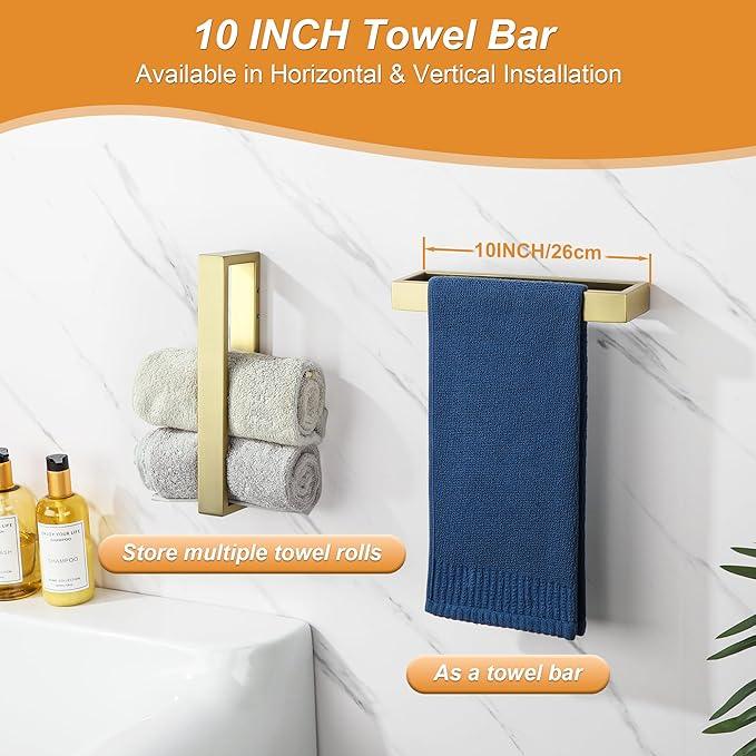 SAYAYO 6-Piece Bathroom Hardware Set Gold, Includes 10 Inch Towel Bar, Toilet Paper Holder & 4Pcs Coat Hooks Wall Mount, Towel Racks for Bathroom Accessories Set SUS304 Stainless Steel - ModernBath