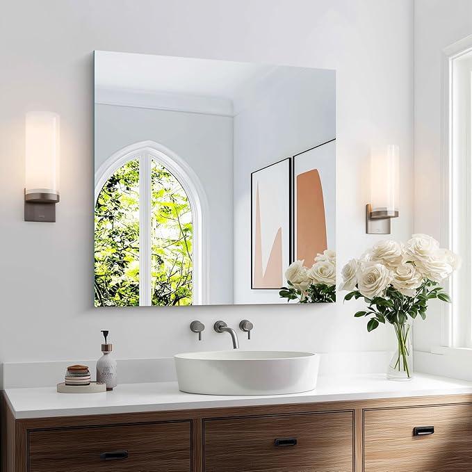 KOCUUY Frameless Mirror, 30"x30" Square Rectangle Bathroom Mirror for Over Sink, Upgraded Shatterproof Unframed Design for Bedroom, Living Room, Entryway - ModernBath