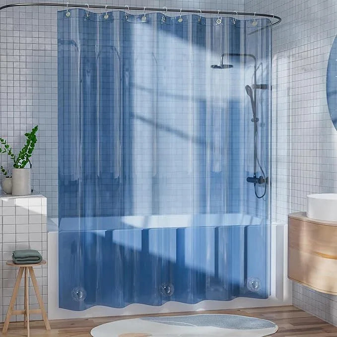 AmazerBath Shower Curtain Liner, 100% EVA Soft Clear Blue Heavy Duty Shower Curtain and Liner 2-in-1, 72x72 Luxury Plastic Weighted Bathroom Shower Liner, 12 Rustproof Grommets & 3 Heavyweight Stones - ModernBath