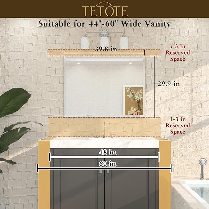 TETOTE 40" x 30" Rectangle Mirror with Frameless Tempered Beveled Edge for Vanity and Bathroom - ModernBath