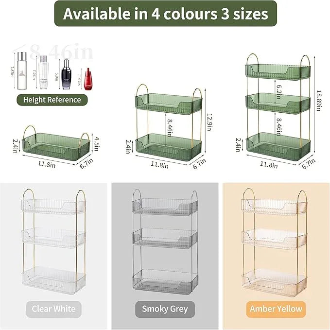 YCIA&DONE Bathroom Organizer Countertop, Makeup Storage, Skincare Cosmetic Tray Shelf, Perfume Holder Rack for Vanity Counter, Large Capacity, Easy to Install, Clean, 3 Tiers, Vintage Green - ModernBath