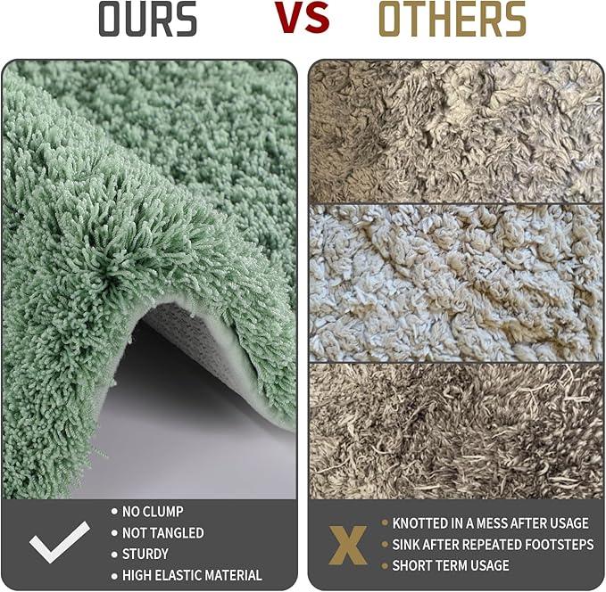 Yimobra Fluffy Plush Bath Rug, Super Shaggy Soft Comfortable Non Slip, Water Absorbent Microfiber Bath Mat, Dries Quickly, Machine Washable Thick Bathroom Rugs for Shower, 44"x 24", Pure Light Green - ModernBath