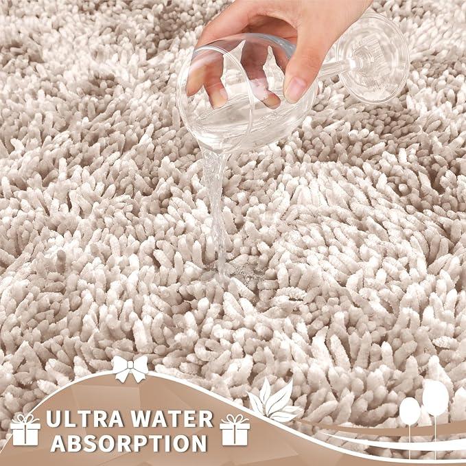 Yimobra Toilet Rugs U Shaped Washable, Extra Thick Soft Absorbent Chenille Contour Bathroom Rugs for Toilet 24x20 Inch, Quick Dry Non Slip Toilet Mat for Bath Floor, Khaki - ModernBath