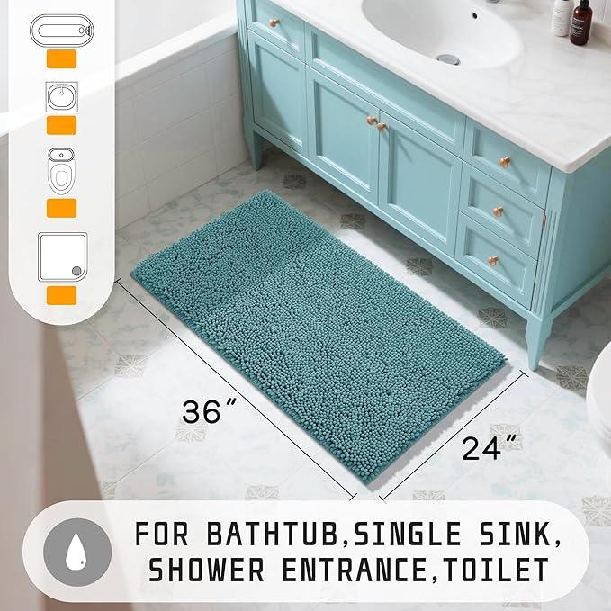 Yimobra Large Bathroom Rugs 36"x24", Non Slip Bath Mat for Tub, Shaggy Rug Floor Carpet, Extra Soft Super Absorbent Quick Dry, Machine Washable,Teal Blue - ModernBath