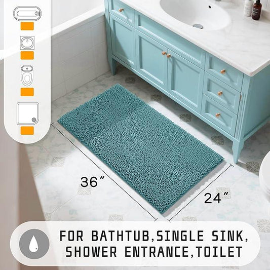 Yimobra Large Bathroom Rugs 36"x24", Non Slip Bath Mat for Tub, Shaggy Rug Floor Carpet, Extra Soft Super Absorbent Quick Dry, Machine Washable,Teal Blue - ModernBath