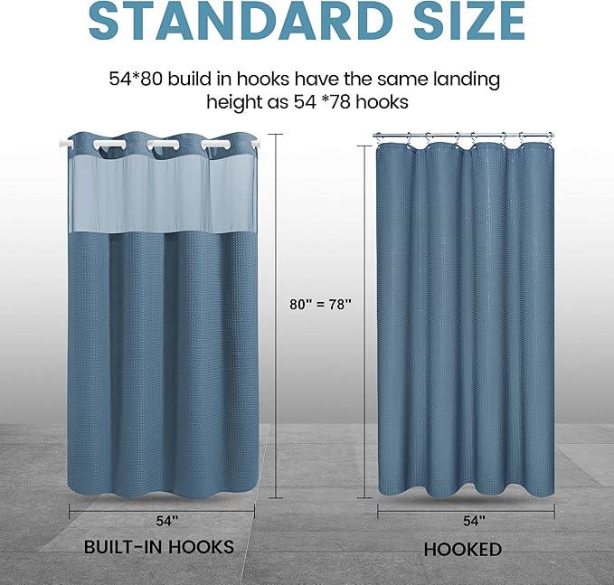 EUTXL Moonlight Blue Stall No Hook Shower Curtain with Snap in Liner,230GSM Waffle Weave Shower Curtains for Bathroom,54W x 80H - ModernBath