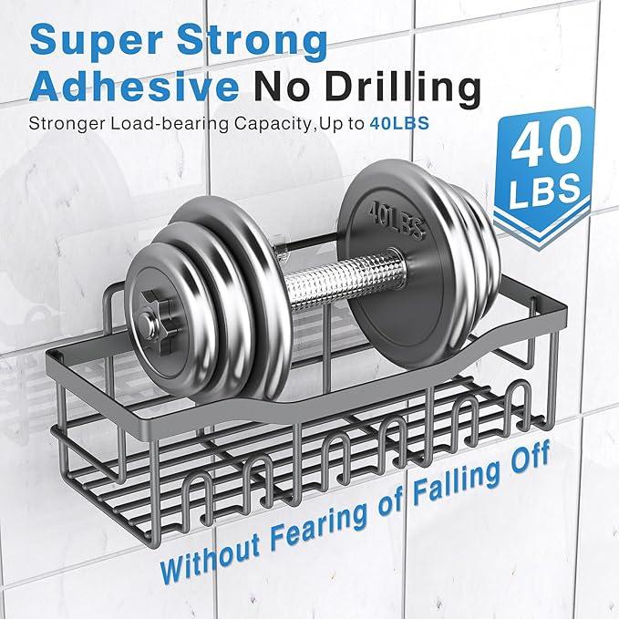 EUDELE 5-Pack Rustproof Stainless Steel Shower Caddy – No Drill Adhesive Bathroom Organizer with Large Capacity, Spacious Shower Shelves for Inside Shower, Kitchen & Home Decor Storage-XL Size - ModernBath