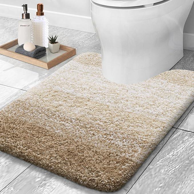 OLANLY Luxury Toilet Rugs U-Shaped 24x20, Extra Soft and Absorbent Microfiber Bathroom Rugs, Non-Slip Plush Shaggy Bath Mat, Machine Wash Dry, Contour Bathroom Mats for Toilet Base, Tan - ModernBath