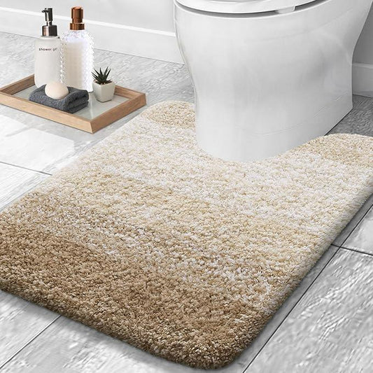 OLANLY Luxury Toilet Rugs U-Shaped 24x20, Extra Soft and Absorbent Microfiber Bathroom Rugs, Non-Slip Plush Shaggy Bath Mat, Machine Wash Dry, Contour Bathroom Mats for Toilet Base, Tan - ModernBath