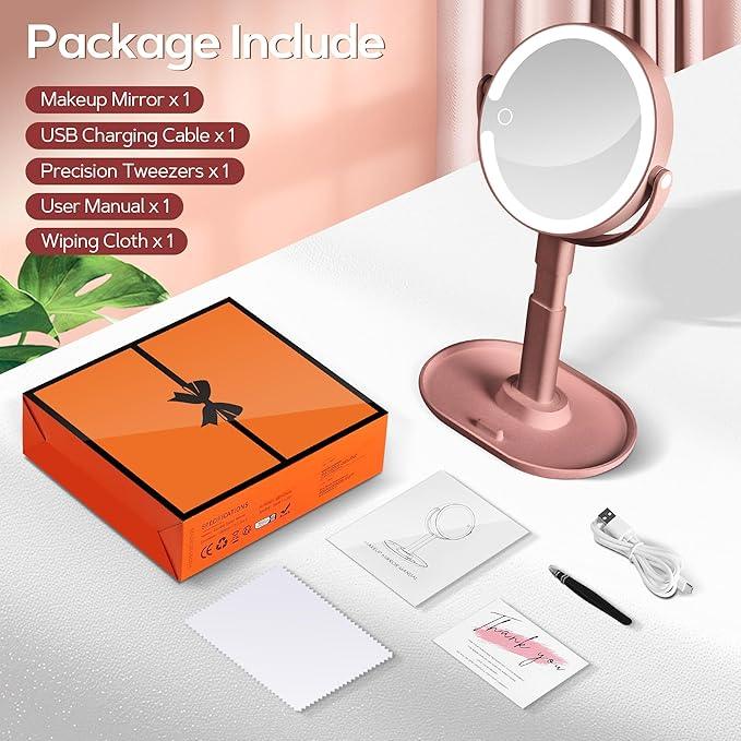 B Beauty Planet Makeup Mirror with Lights, Lighted Magnifying Mirror 30X with 3 Lighting and Adjustable Brightness, 2-Sided Height Adjustable Vanity Mirror for Bathroom, Gifts for Women Rose Gold - ModernBath