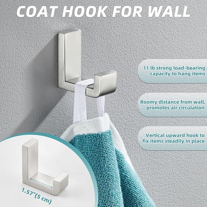 APLusee Brushed Nickel Towel Hook for Bathroom, 304 Stainless Steel Heavy Duty Bathroom Wall Hook, Wall Mounted - ModernBath
