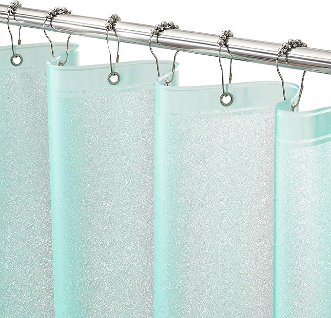 Seenus Waterproof Plastic Teal Glitter Shower Curtain Extra Long 72 x 84 Inch, Sparkle PEVA Shower Curtain Liner with 3 Large Magnets, Aqua Green Blingbling Tall Bathroom Decor Shower Curtain - ModernBath