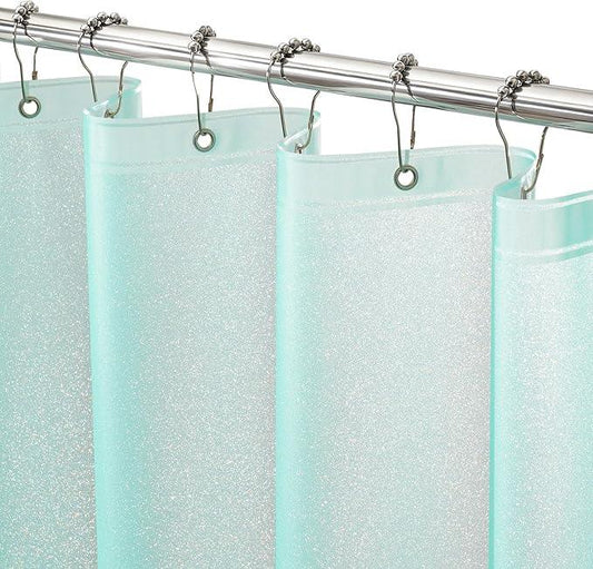 Seenus Waterproof Plastic Teal Glitter Shower Curtain Extra Long 72 x 84 Inch, Sparkle PEVA Shower Curtain Liner with 3 Large Magnets, Aqua Green Blingbling Tall Bathroom Decor Shower Curtain - ModernBath