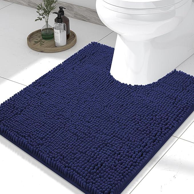 Smiry Luxury Chenille Toilet Rugs U-Shaped 24x20, Soft Absorbent Non-Slip Contour Bathroom Rugs for Toilet, Machine Washable Contoured Bath Mats, Navy Blue - ModernBath