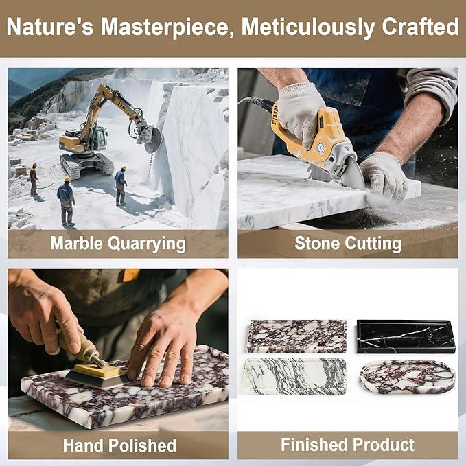 Natural Marble Vanity Tray - Moujings Genuine Marble Perfume Tray for Bathroom Decor, Stone Bathroom Vanity Organizer Tray for Kitchen Counter, Candles, Jewelry, Coffee, Makeup, Key - ModernBath