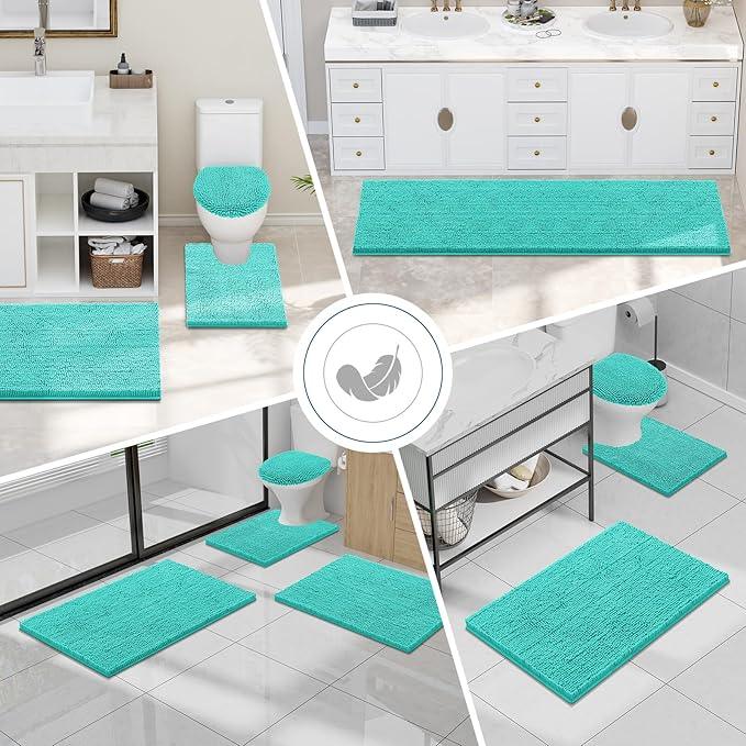 Smiry Luxury Chenille Toilet Rugs U-Shaped 20x20, Soft Absorbent Non-Slip Contour Bathroom Rugs for Toilet, Machine Washable Contoured Bath Mats, Turquoise - ModernBath