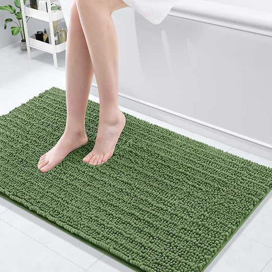 Arotive Luxury Chenille Bathroom Rug Mat, Extra Soft Thick Absorbent Shaggy Bath Rugs, Non-Slip Machine Wash Dry, Plush Bath Mats for Bathroom, Shower and Tub, 47x24, Olive Green - ModernBath