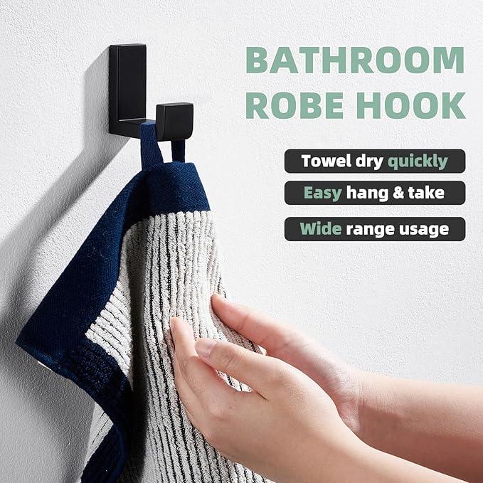 APLusee Robe Towel Hook, SUS 304 Stainless Steel Modern L Shape Practical Coat Hook, Utility Shower Towel Hanger for Bathroom Kitchen Home Storage (Matte Black) - ModernBath