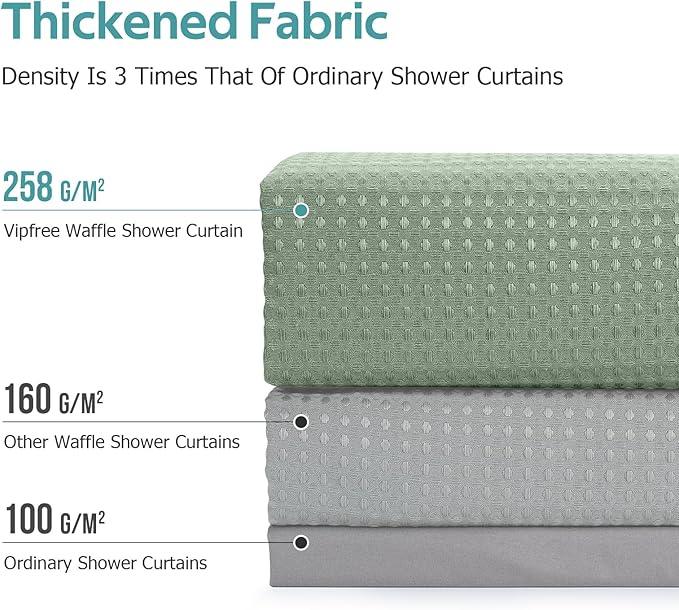 Vipfree 3 in 1 Shower Curtain Set, Waffle Shower Curtain and Liner Set with 6 Double Sided Shower Curtain Hooks, 258GSM Luxury Weighted Cloth Shower Curtains for Bathroom, 36 W x 72 H, Sage Green - ModernBath